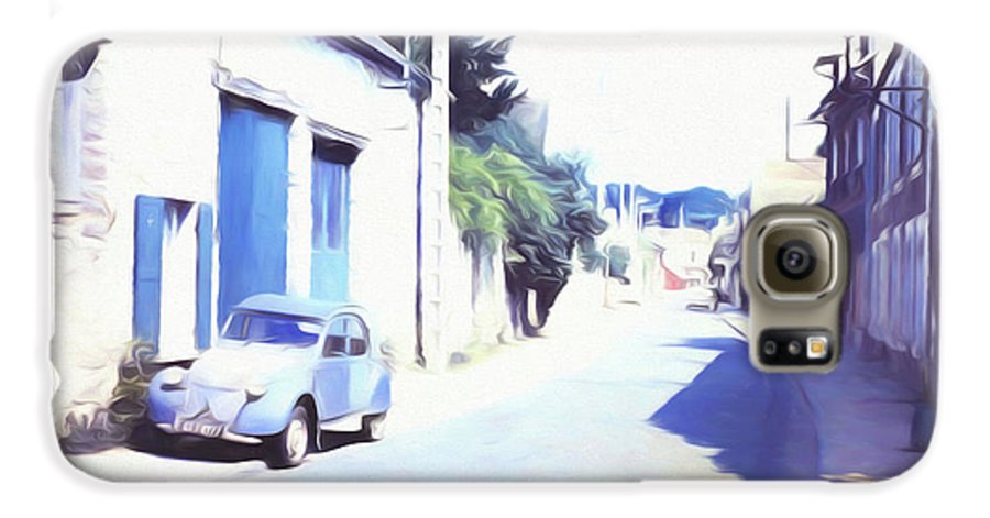 Vintage Travel Blue Car on The Street - Phone Case