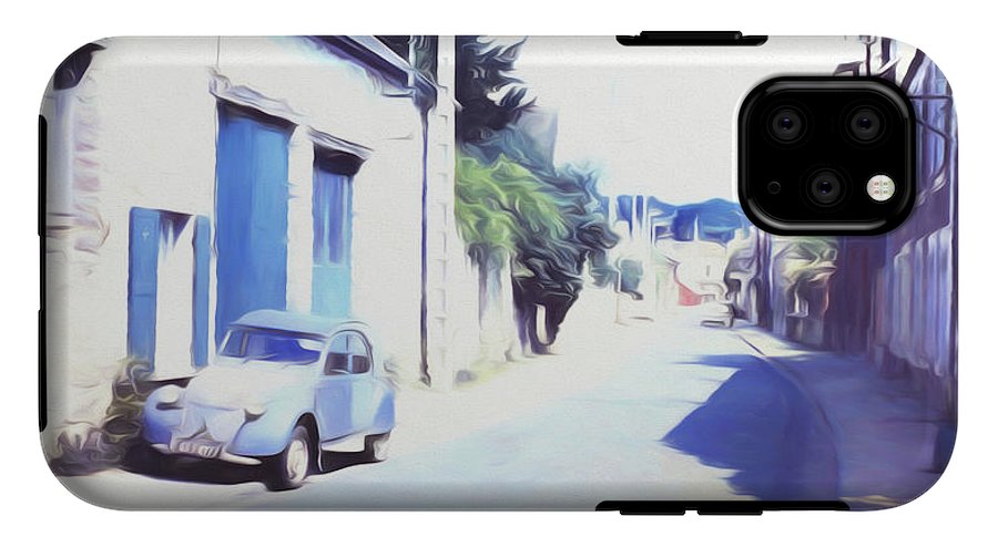Vintage Travel Blue Car on The Street - Phone Case
