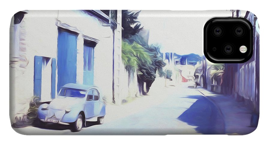 Vintage Travel Blue Car on The Street - Phone Case