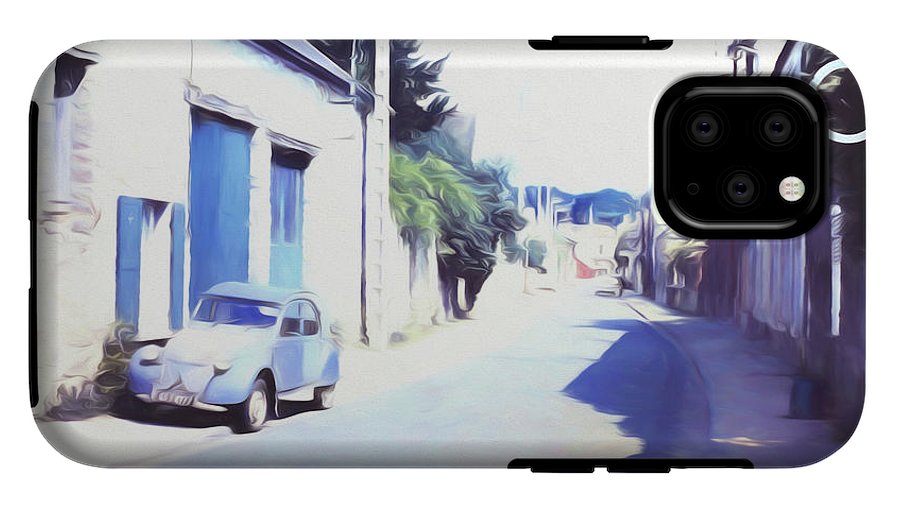 Vintage Travel Blue Car on The Street - Phone Case