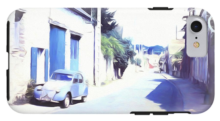 Vintage Travel Blue Car on The Street - Phone Case