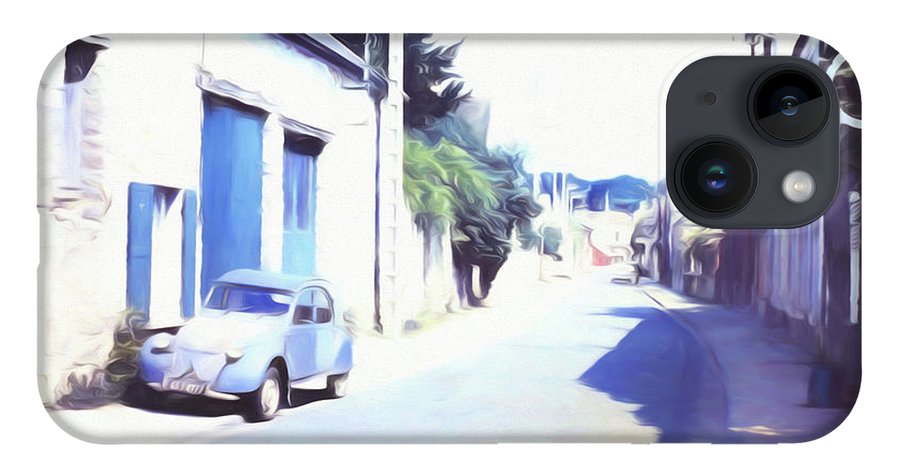 Vintage Travel Blue Car on The Street - Phone Case