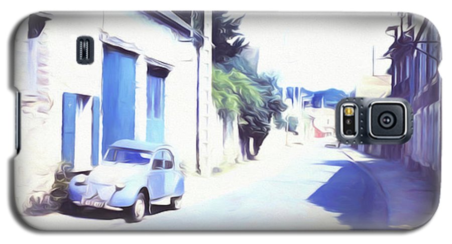 Vintage Travel Blue Car on The Street - Phone Case