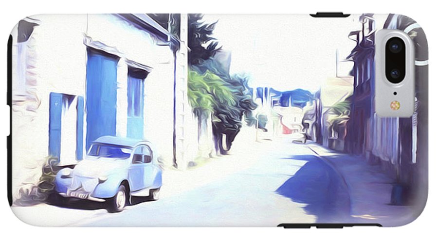 Vintage Travel Blue Car on The Street - Phone Case