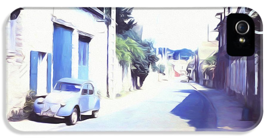 Vintage Travel Blue Car on The Street - Phone Case