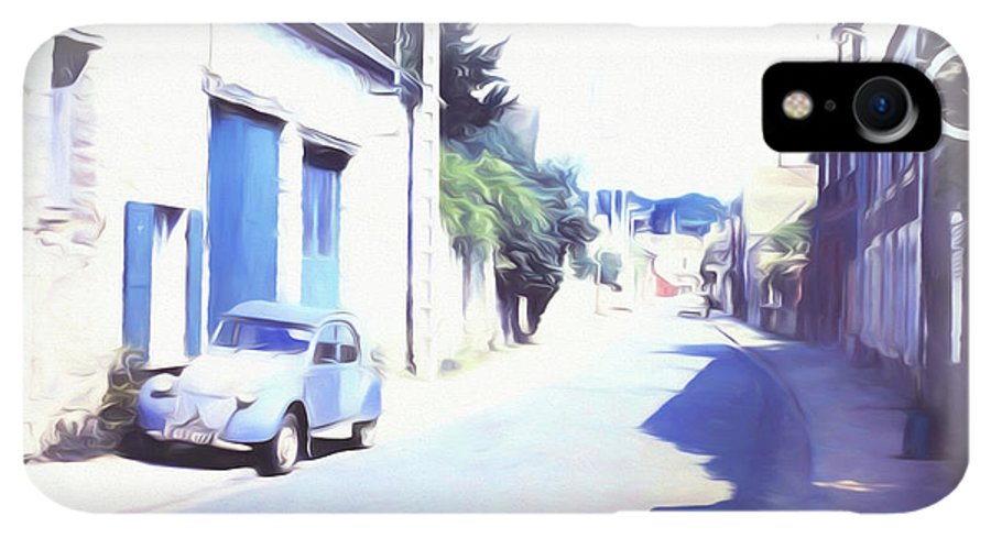 Vintage Travel Blue Car on The Street - Phone Case