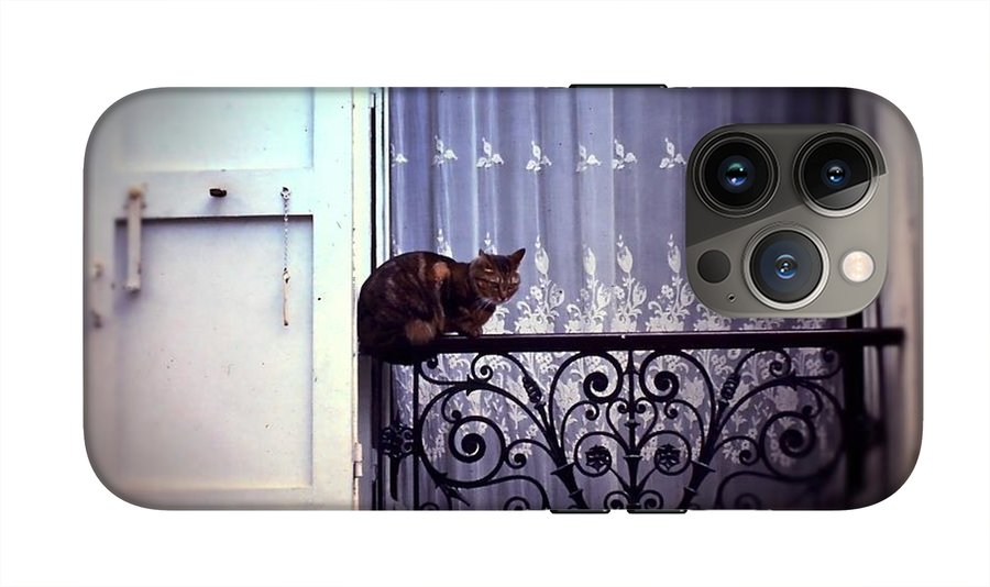 Vintage Travel Cat on a French Balcony 1967 - Phone Case