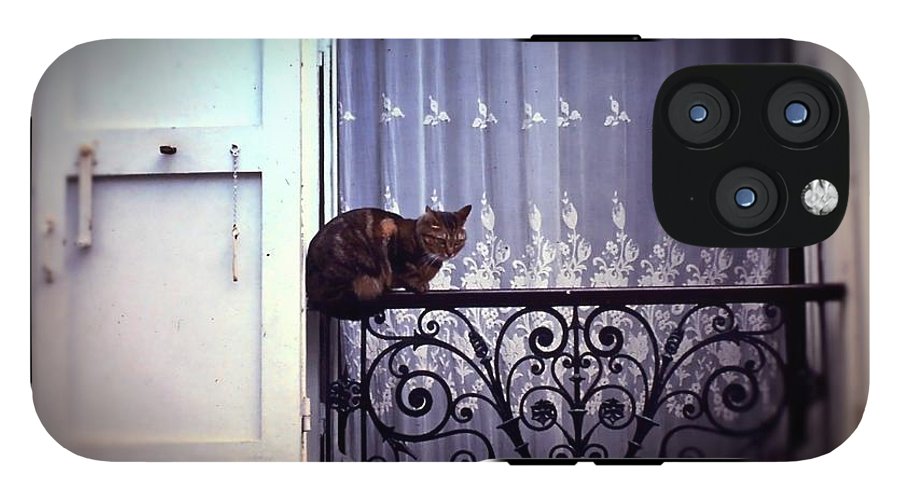Vintage Travel Cat on a French Balcony 1967 - Phone Case