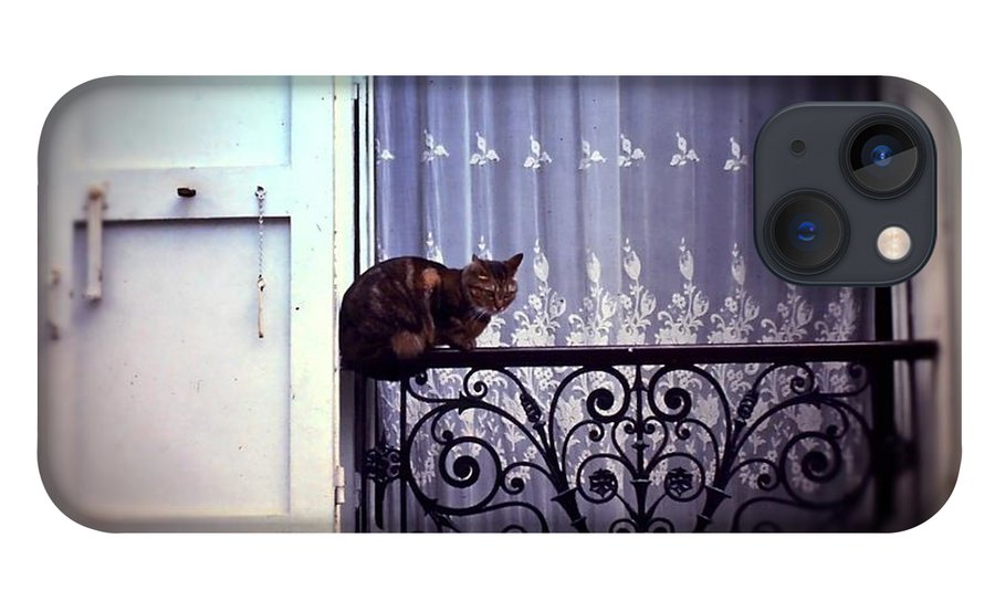 Vintage Travel Cat on a French Balcony 1967 - Phone Case
