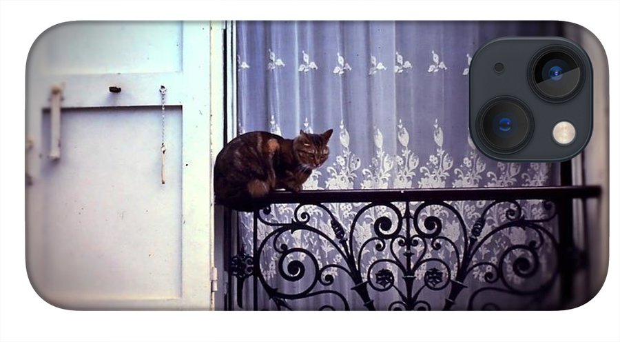 Vintage Travel Cat on a French Balcony 1967 - Phone Case