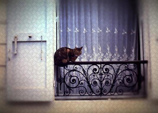 Vintage Travel Cat on a French Balcony 1967 - Puzzle