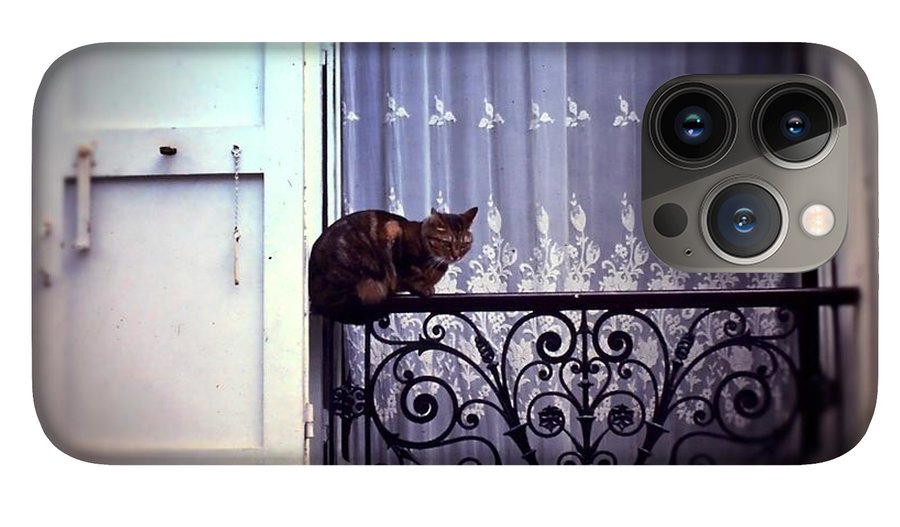 Vintage Travel Cat on a French Balcony 1967 - Phone Case