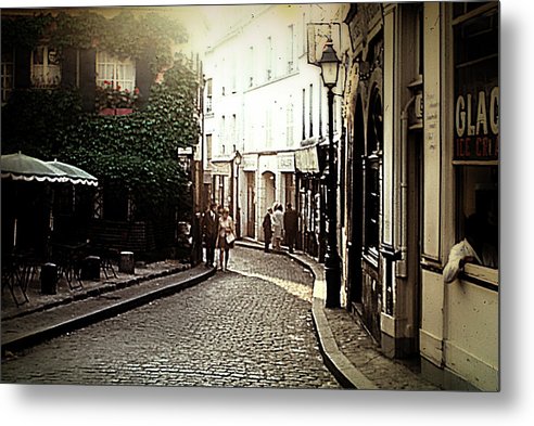 Vintage Travel Cobblestone Cafe - Metal Print