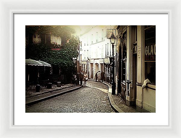 Vintage Travel Cobblestone Cafe - Framed Print