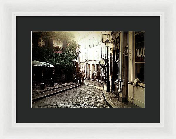 Vintage Travel Cobblestone Cafe - Framed Print