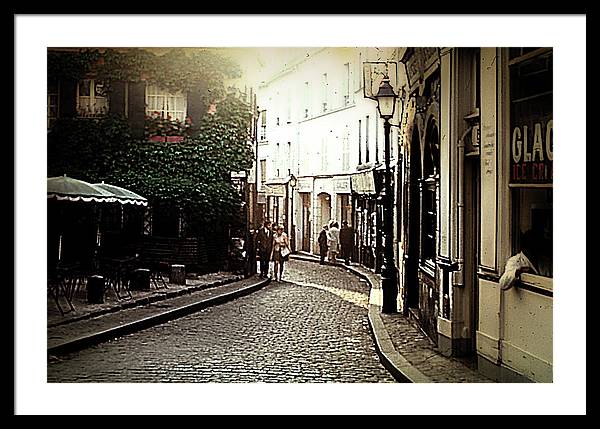 Vintage Travel Cobblestone Cafe - Framed Print