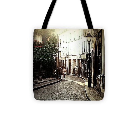 Vintage Travel Cobblestone Cafe - Tote Bag