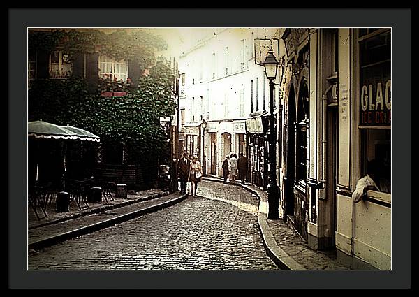 Vintage Travel Cobblestone Cafe - Framed Print