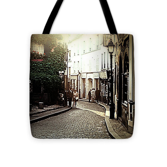 Vintage Travel Cobblestone Cafe - Tote Bag