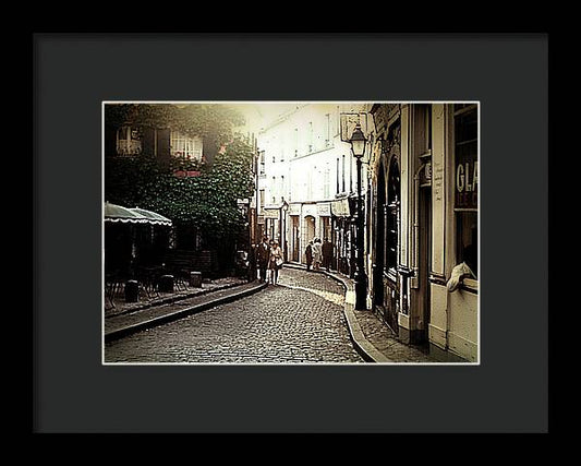 Vintage Travel Cobblestone Cafe - Framed Print