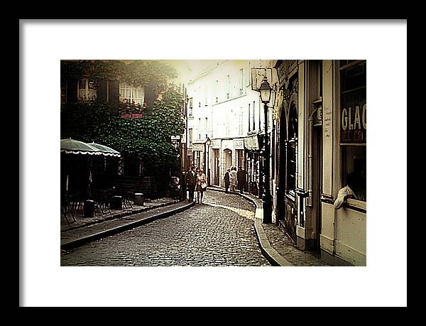 Vintage Travel Cobblestone Cafe - Framed Print