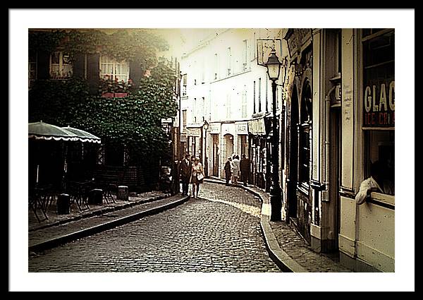 Vintage Travel Cobblestone Cafe - Framed Print