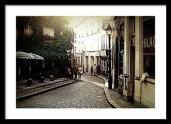 Vintage Travel Cobblestone Cafe - Framed Print