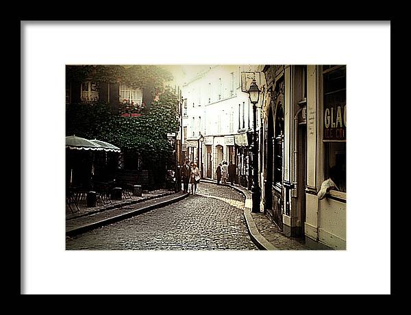 Vintage Travel Cobblestone Cafe - Framed Print