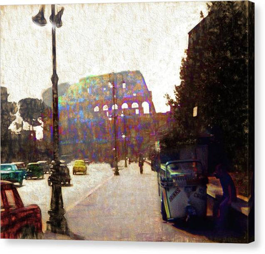Vintage Travel Down The Street From The Colosseum - Canvas Print