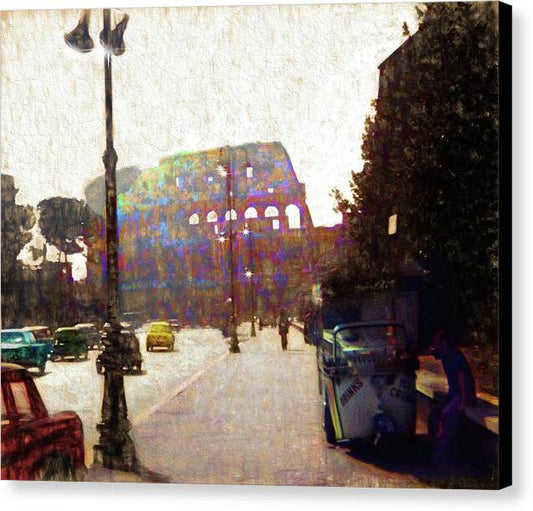 Vintage Travel Down The Street From The Colosseum - Canvas Print