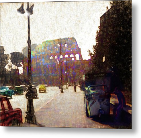 Vintage Travel Down The Street From The Colosseum - Metal Print