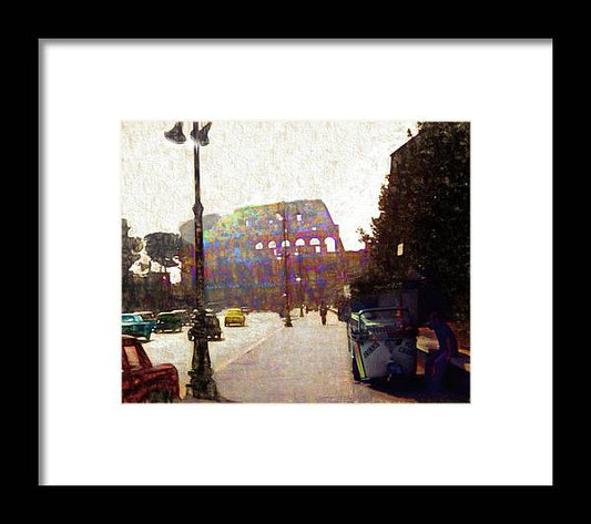 Vintage Travel Down The Street From The Colosseum - Framed Print