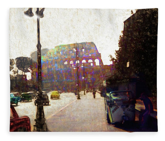 Vintage Travel Down The Street From The Colosseum - Blanket