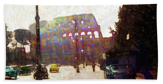 Vintage Travel Down The Street From The Colosseum - Bath Towel