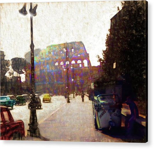 Vintage Travel Down The Street From The Colosseum - Acrylic Print