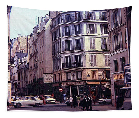 Vintage Travel Europe Streetcorner - Tapestry