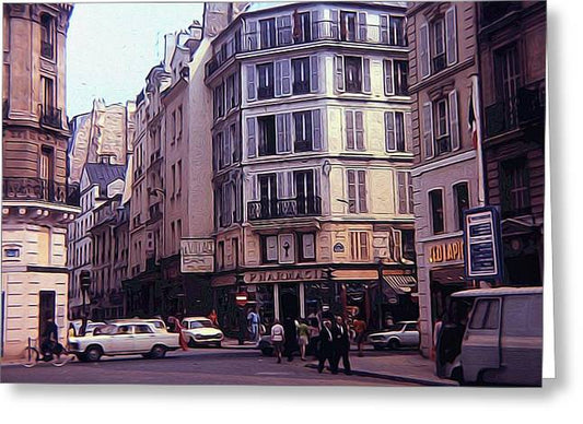 Vintage Travel Europe Streetcorner - Greeting Card