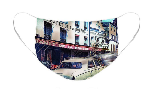 Vintage Travel French cafe Street Scene 1967 - Face Mask