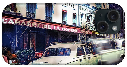 Vintage Travel French cafe Street Scene 1967 - Phone Case