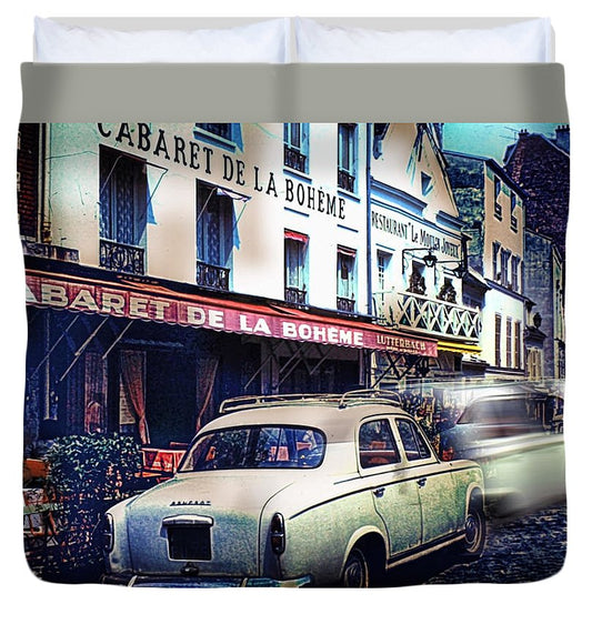Vintage Travel French cafe Street Scene 1967 - Duvet Cover