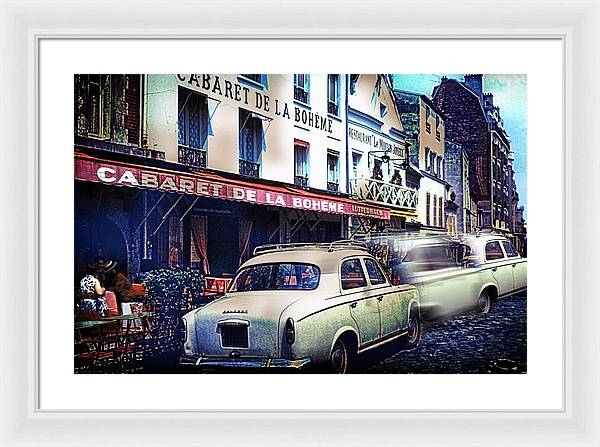 Vintage Travel French cafe Street Scene 1967 - Framed Print