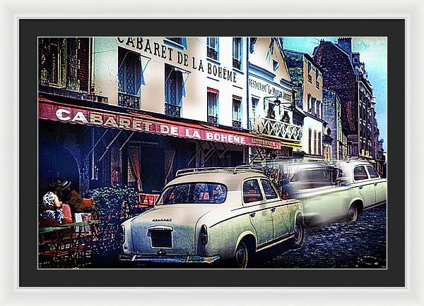 Vintage Travel French cafe Street Scene 1967 - Framed Print