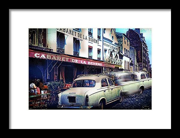 Vintage Travel French cafe Street Scene 1967 - Framed Print