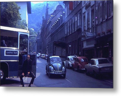 Vintage Travel Street Open Bus Door - Metal Print