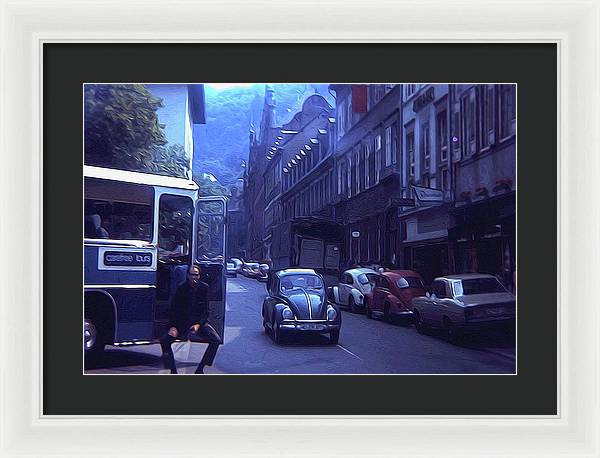 Vintage Travel Street Open Bus Door - Framed Print