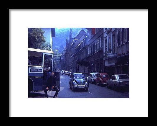 Vintage Travel Street Open Bus Door - Framed Print