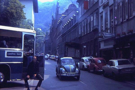 Vintage Travel Street Open Bus Door - Art Print