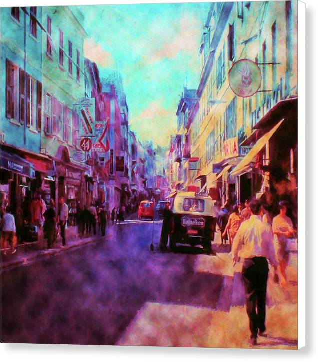 Vintage Travel Street Scene 1969 - Canvas Print