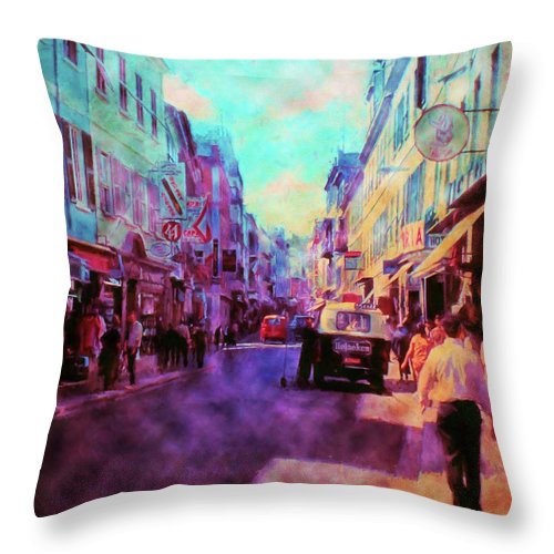 Vintage Travel Street Scene 1969 - Throw Pillow