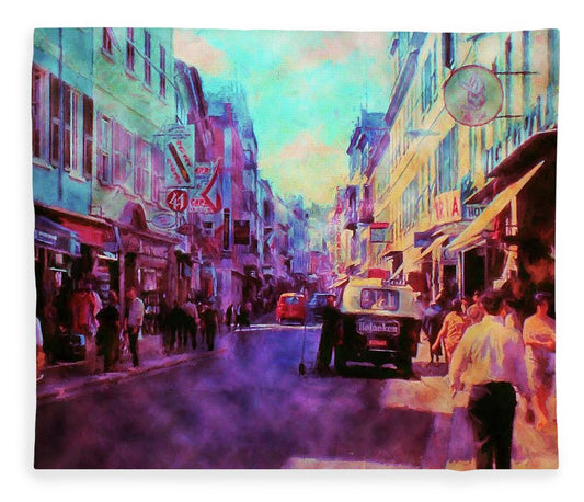 Vintage Travel Street Scene 1969 - Blanket